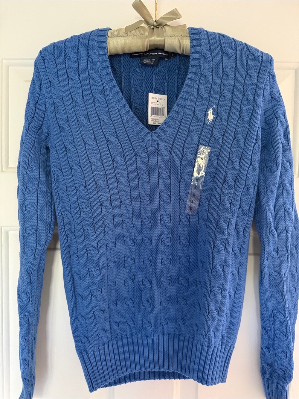 Ralph Lauren Sport Women’s Cable-Knit V-Neck Sweater - Blue - Size S